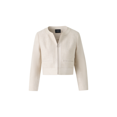 Short Jacket in Cotton Denim with Leather Trim