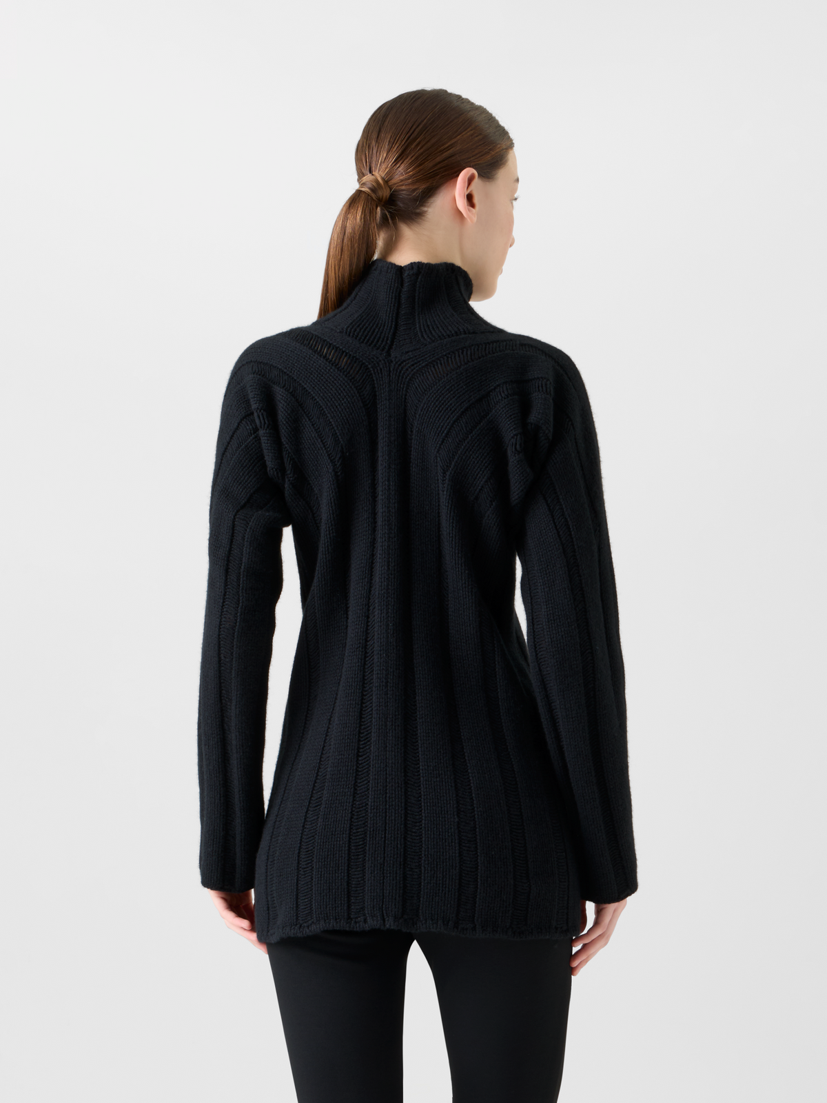 Designer Maxi Rib Cashmere Mock Neck Sweater - black - neutral #editorial