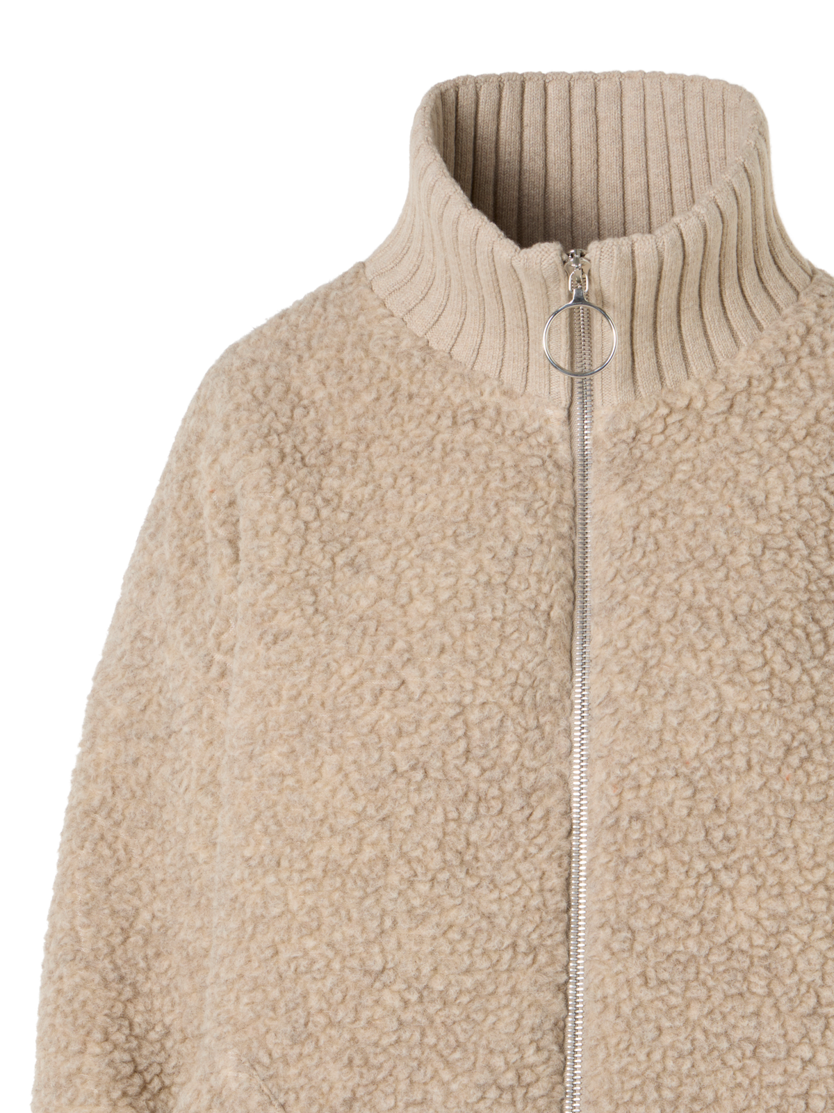 Designer Fleece Bouclé Quilted Jacket with High Knit Cuffs - beige
