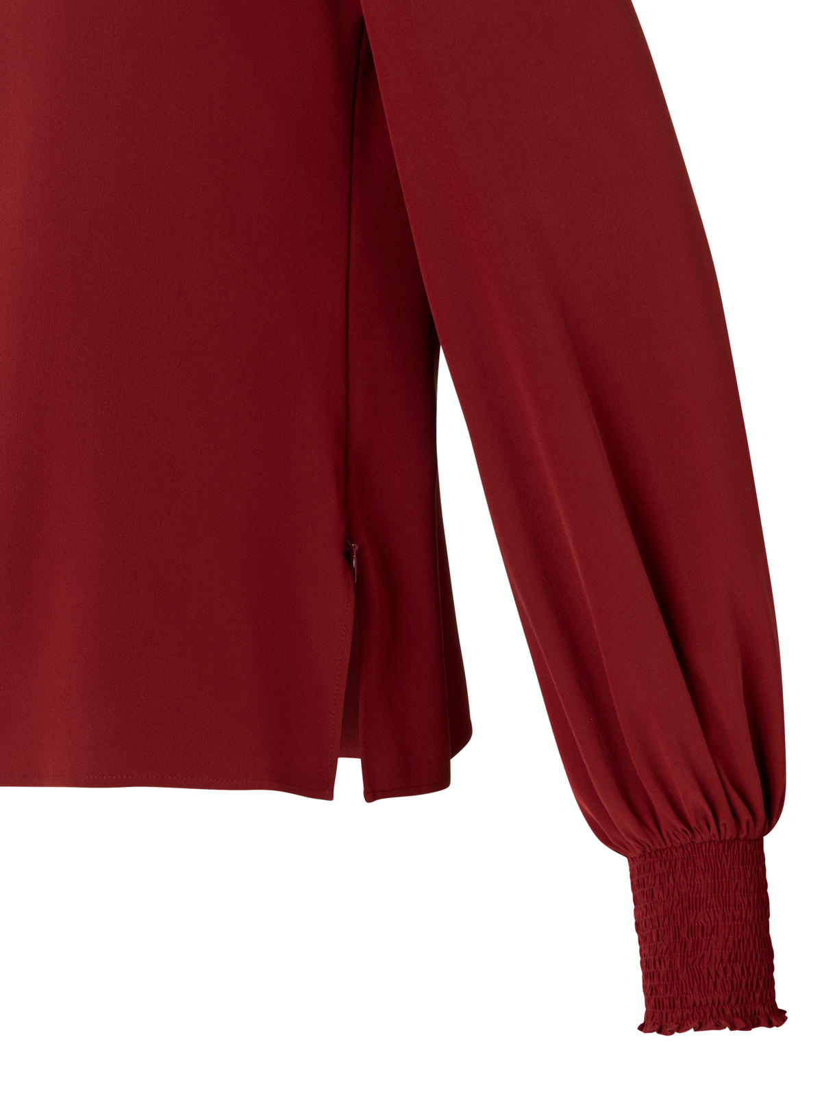 Designer Boho Silk Crêpe Blouse with Smocked Details - wine - red