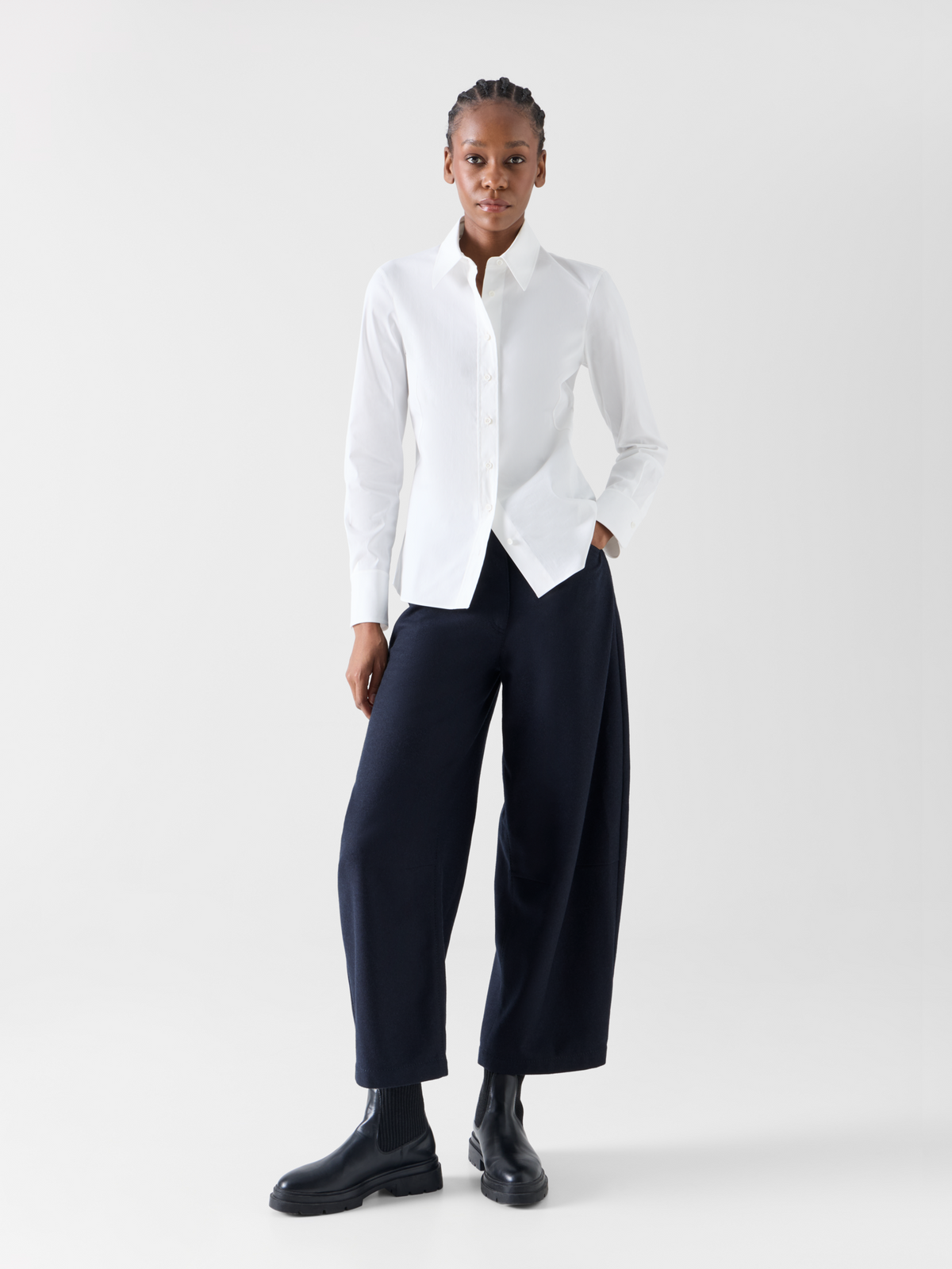 Designer Stretch Cotton Poplin Blouse - ecru 