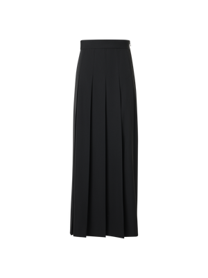 Designer Pleated Wool Midi Skirt - black