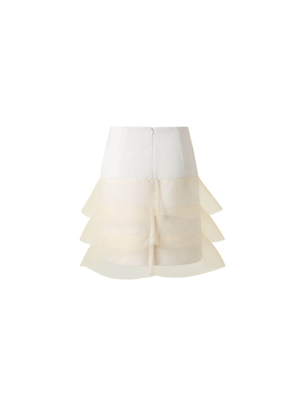 Designer Short Pencil Skirt with Tulle Waves - neutral - ecru - white