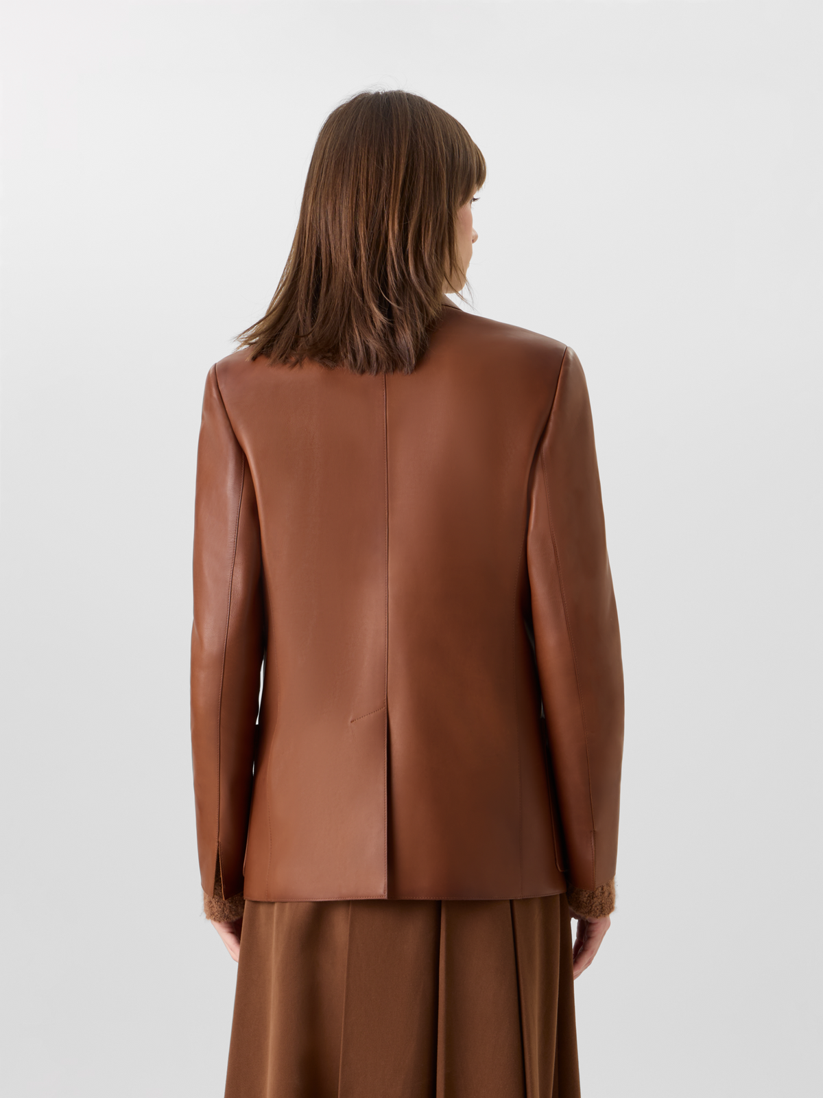 Designer Relaxed Single-Breasted Nappa Leather Blazer - brown 