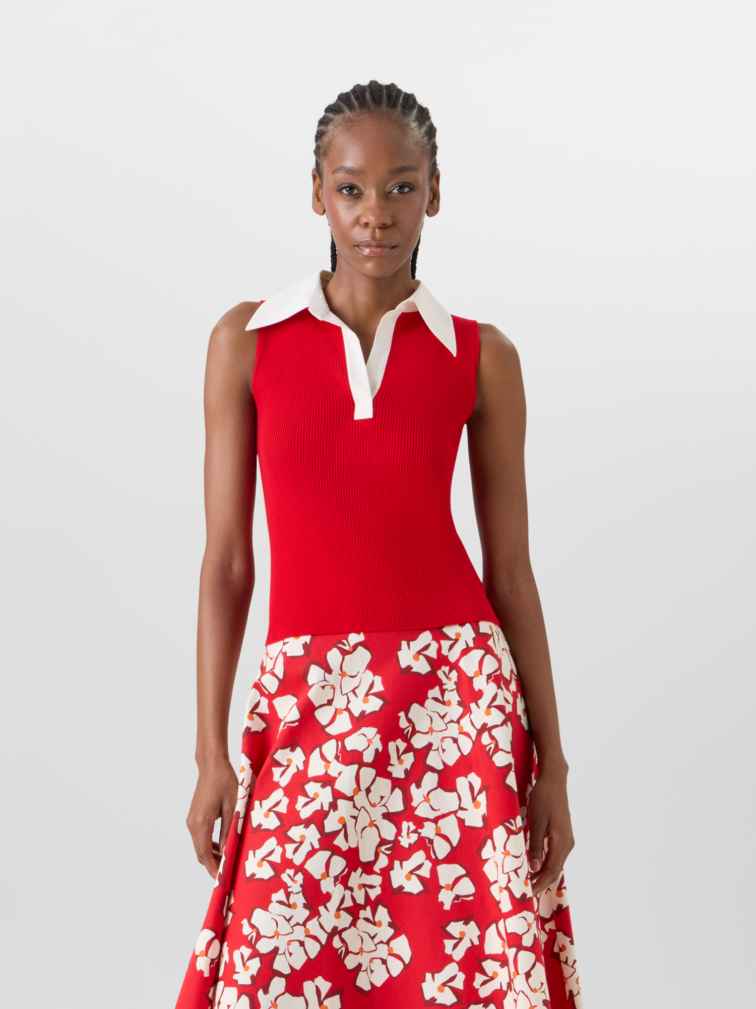 Designer Sleeveless Merino Wool Knit Polo - red 