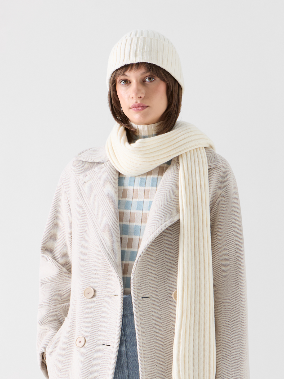 Designer Wool Cashmere Beanie - white 