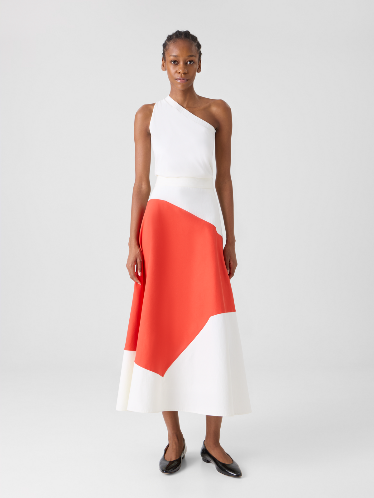 Designer Flared Midi Skirt with Polygon Patchwork - multicolor #editorial