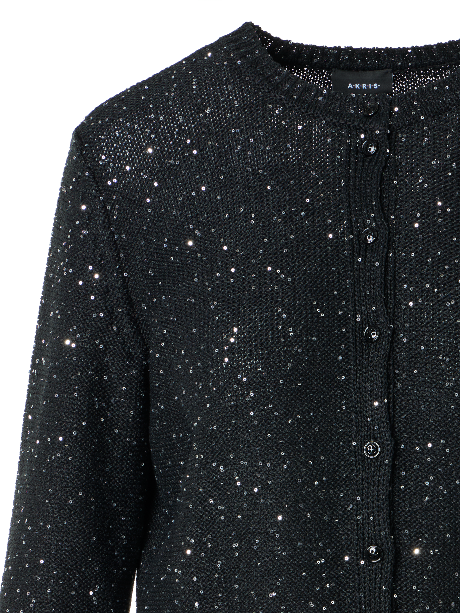 Designer Cardigan in Linen Cotton with Micro Sequins - black - neutral