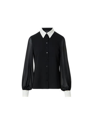 Designer Silk Blouse with Detachable Cuffs - black