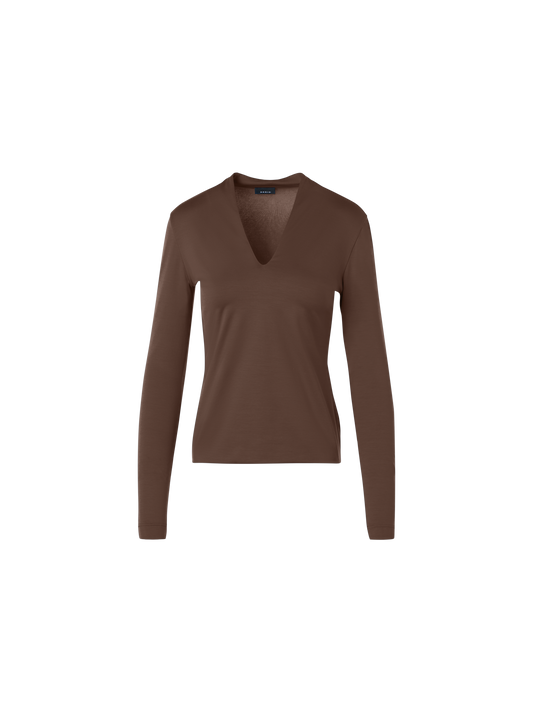 Designer Cotton Stretch Jersey V-Neck Shirt - brown