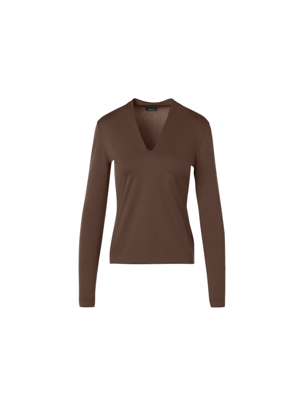 Designer Cotton Stretch Jersey V-Neck Shirt - brown