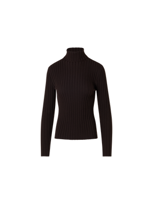 Designer Reversed Rib Merino Knit Turtleneck - brown