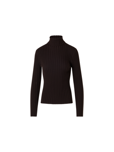 Designer Reversed Rib Merino Knit Turtleneck - brown