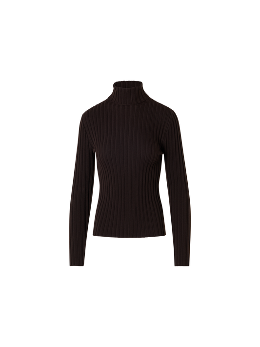Designer Reversed Rib Merino Knit Turtleneck - brown