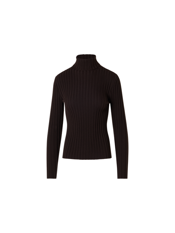 Designer Reversed Rib Merino Knit Turtleneck - brown