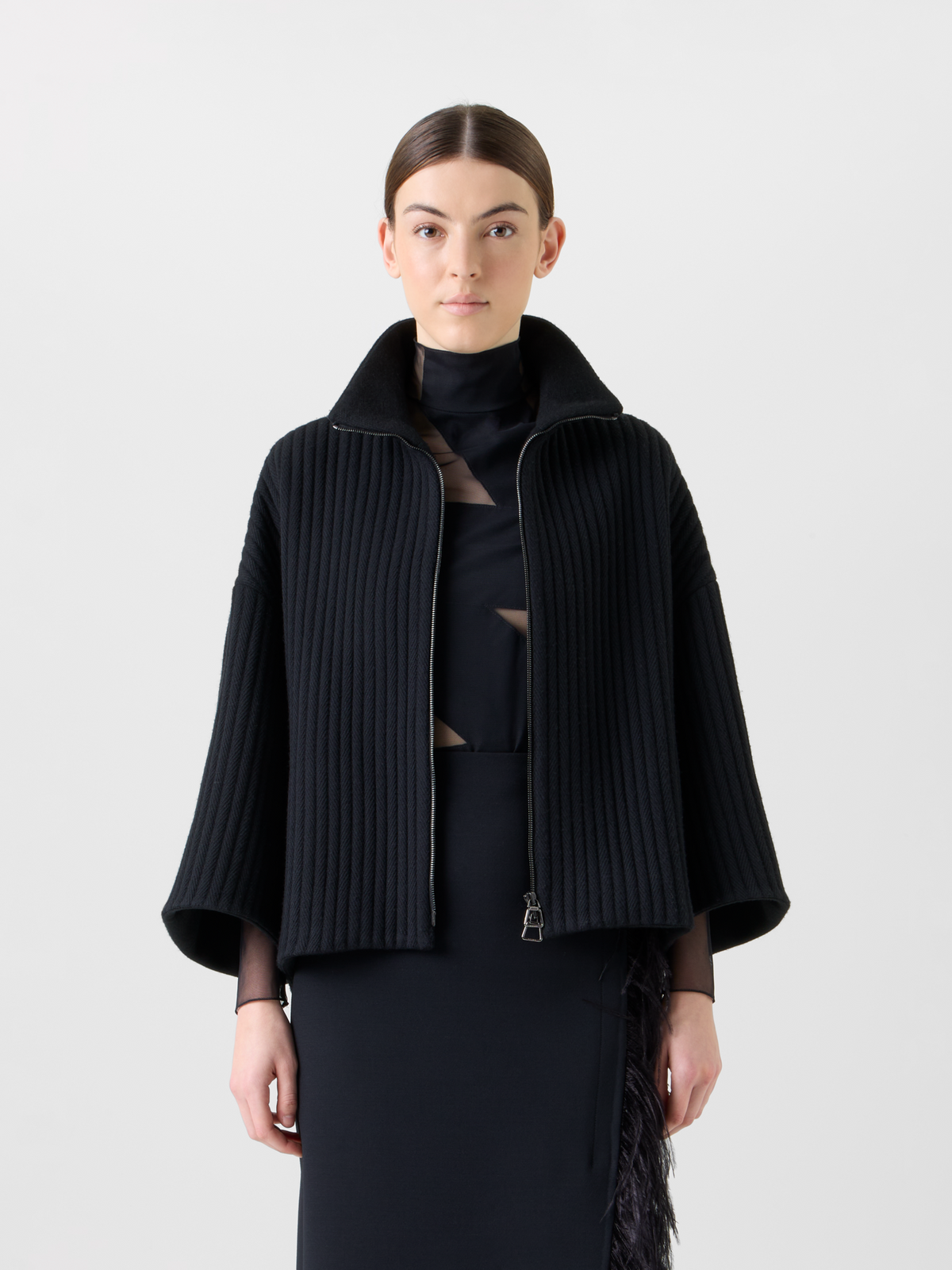 Designer Boxy Structured Corduroy Wool Cashmere Jacket - black - neutral #editorial
