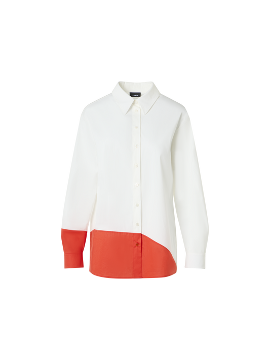 Designer Oversize Cotton Blouse with Poligon Patchwork - ecru