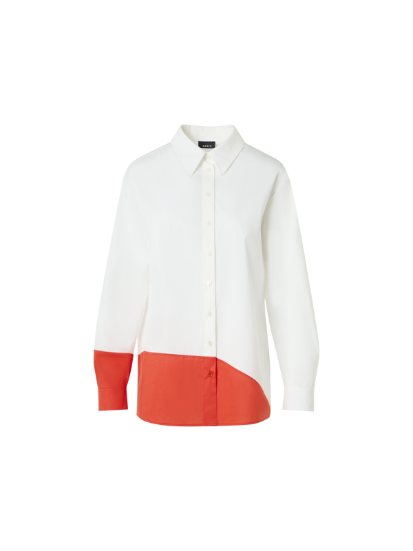 Designer Oversize Cotton Blouse with Poligon Patchwork - ecru