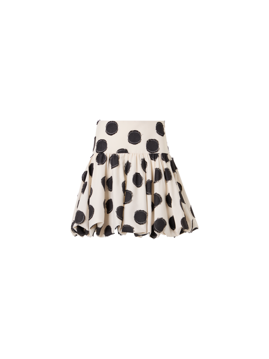 Designer Flared Fringed Polka-Dot Mini Skirt - multicolor - white