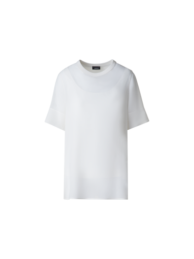 Designer Sheer Short Sleeve Silk Blouse - neutral - ecru - white