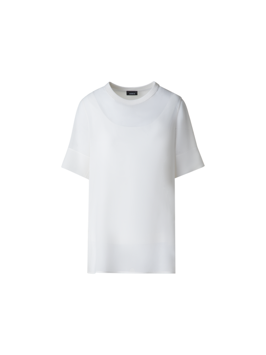 Designer Sheer Short Sleeve Silk Blouse - neutral - ecru - white