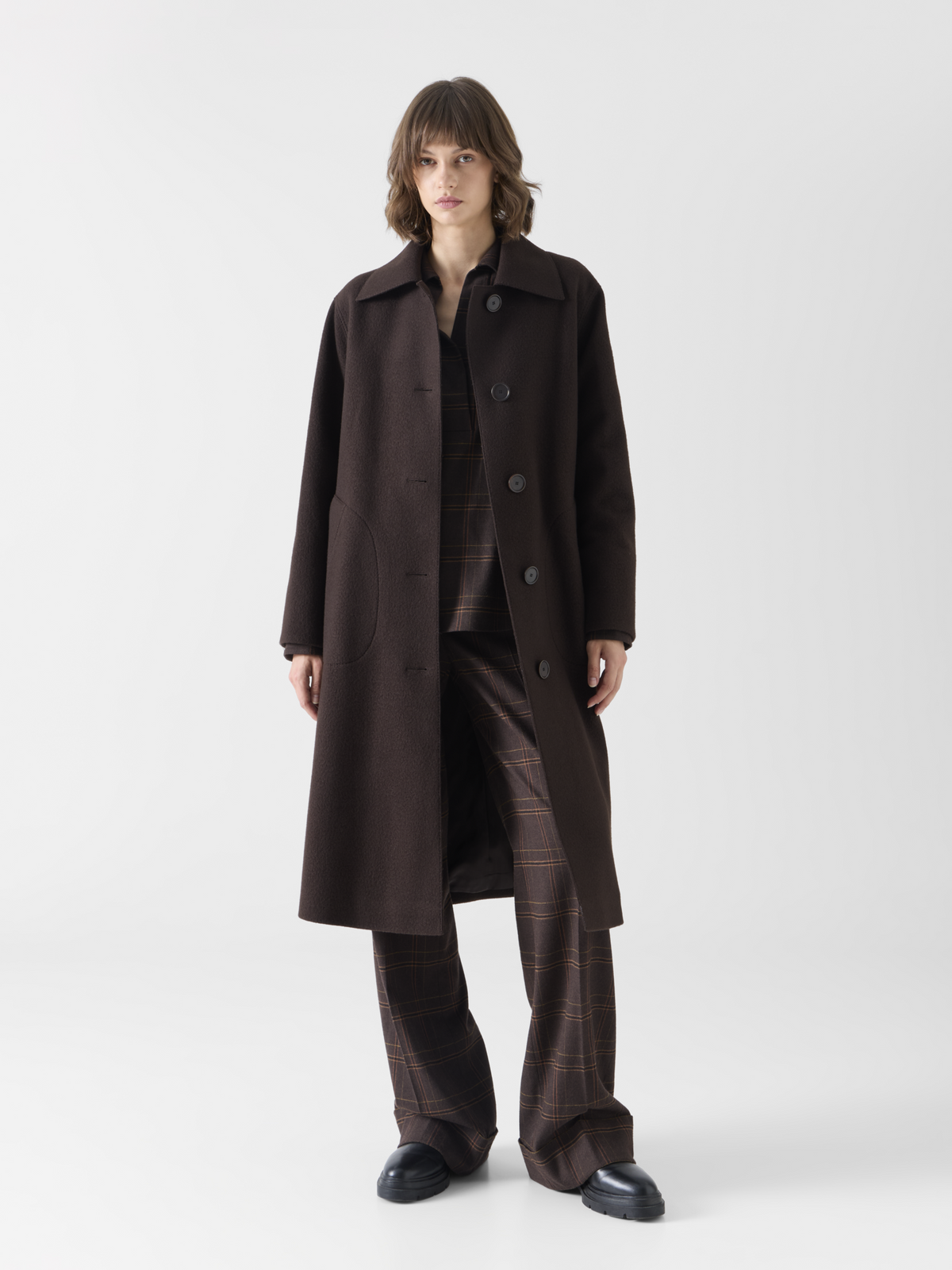 Designer Heavy Taglio Vivo Long Car Coat - brown 