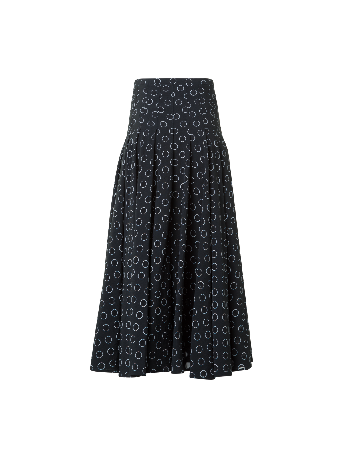 Designer Pleated Midi Skirt in Polka Dot Organzino - black - neutral