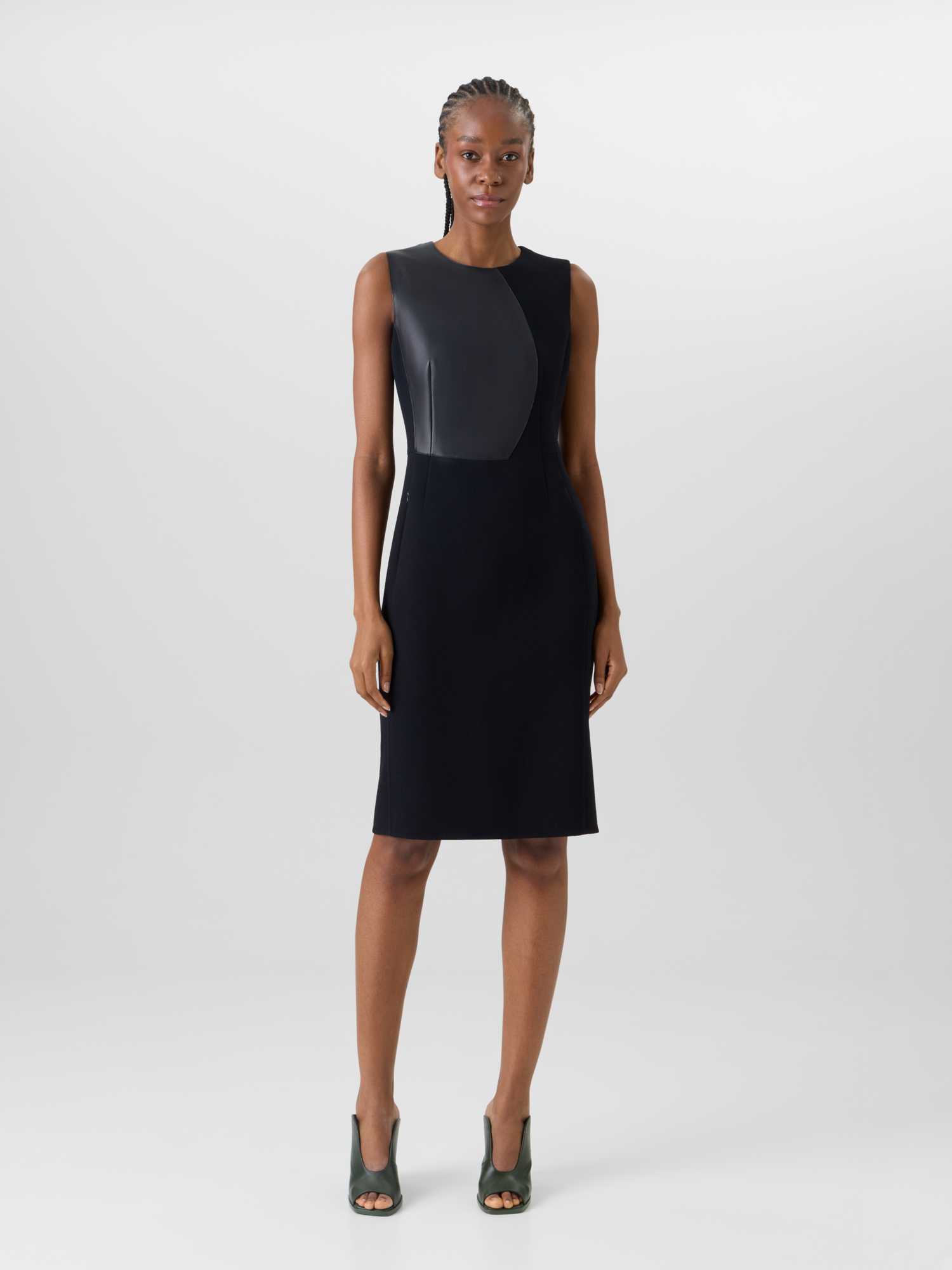 Designer Sleeveless Wool-Crêpe Double-Face Sheath Dress - black 