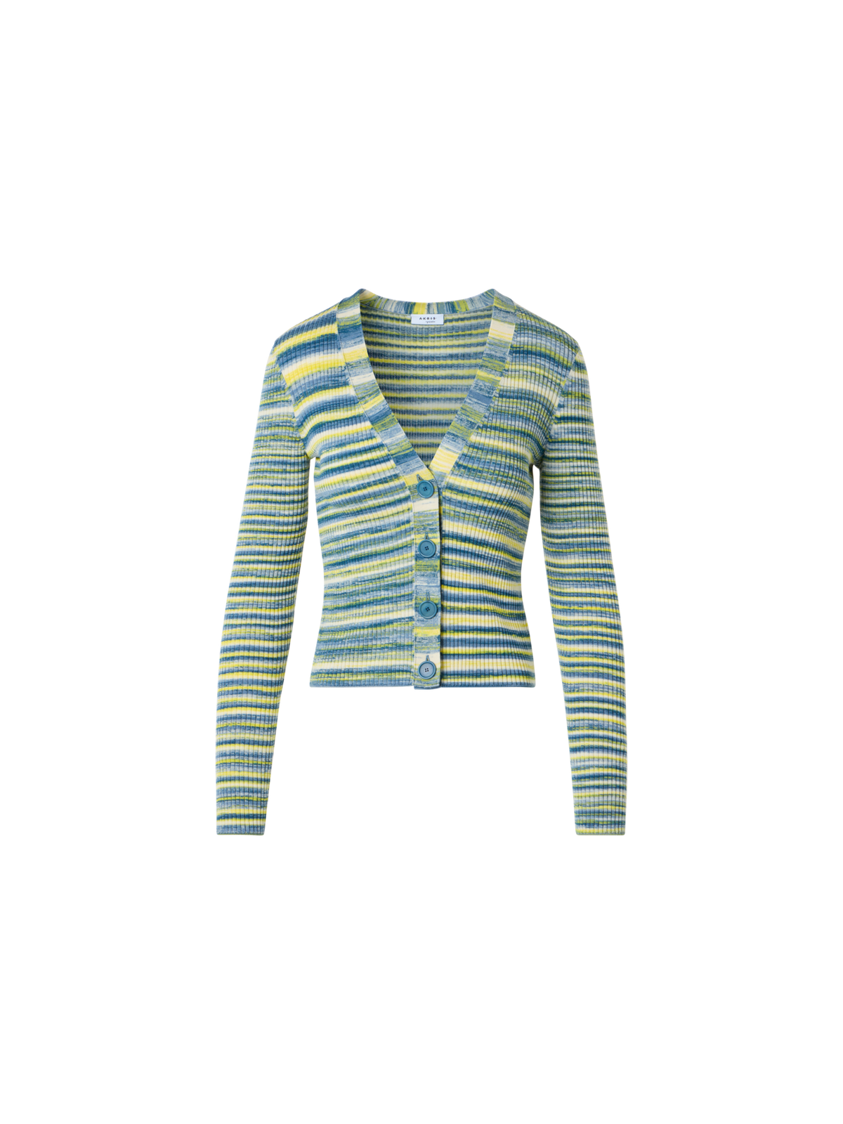 Designer Space-Dye Rib Merino Wool Knit Cardigan - multicolor