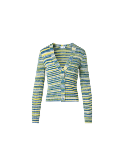 Designer Space-Dye Rib Merino Wool Knit Cardigan - multicolor