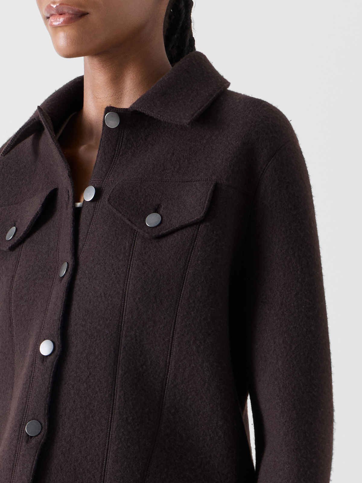 Designer Denim Style Jacket in Boiled Wool - brown #editorial