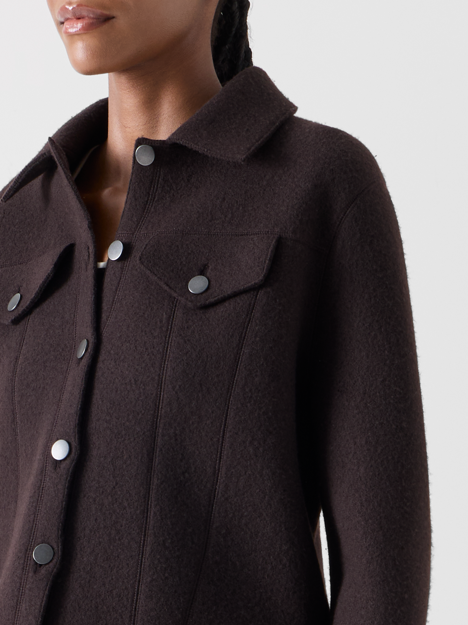 Designer Denim Style Jacket in Boiled Wool - brown 