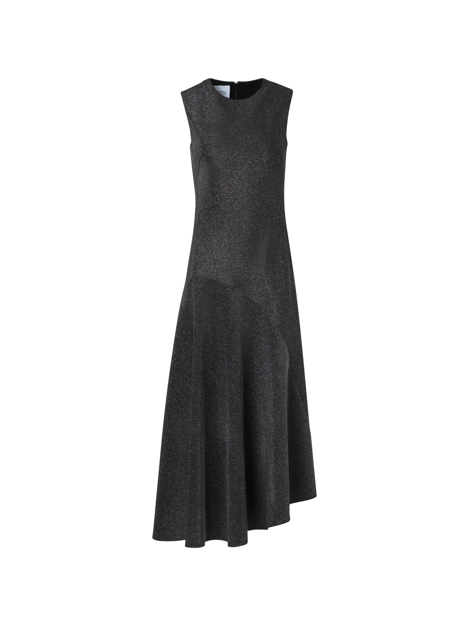 Designer Metallic Jersey Dress with Handkerchief Hem - silver
