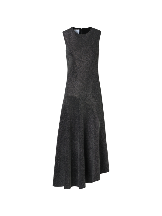 Designer Metallic Jersey Dress with Handkerchief Hem - silver