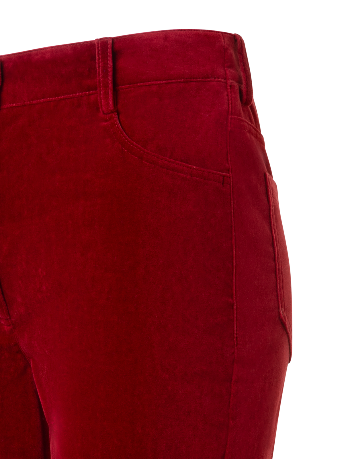 Designer Cropped Bootcut Stretch Cotton Velvet Pants - red