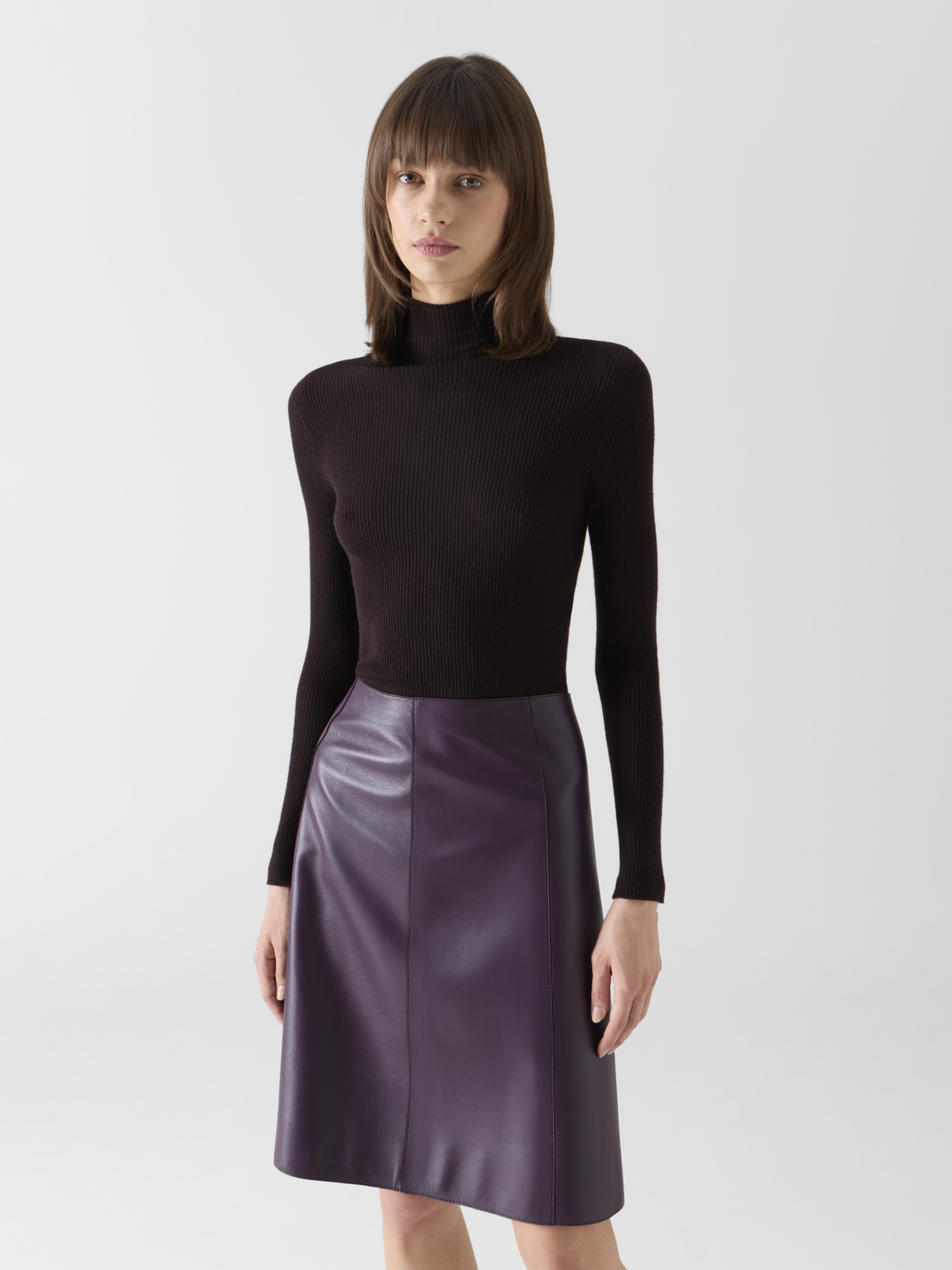 Designer A-Line Skirt in Nappa Leather - purple 
