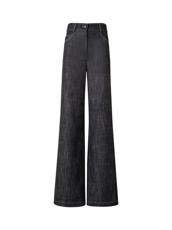 Designer Wide Winter Cotton Denim Pants - black - grey