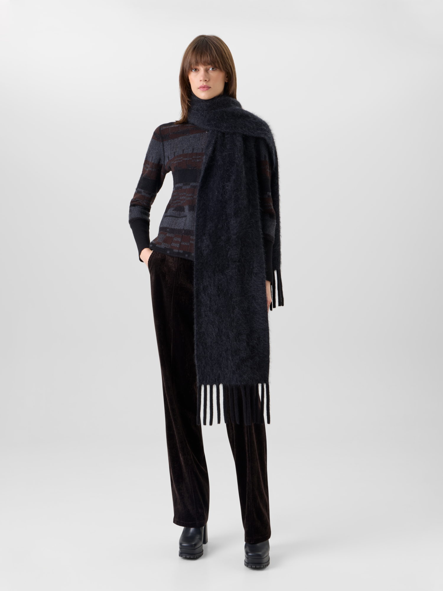 Designer Fringed Cloud Cashmere Bi-Color Scarf - multicolor - black - grey 