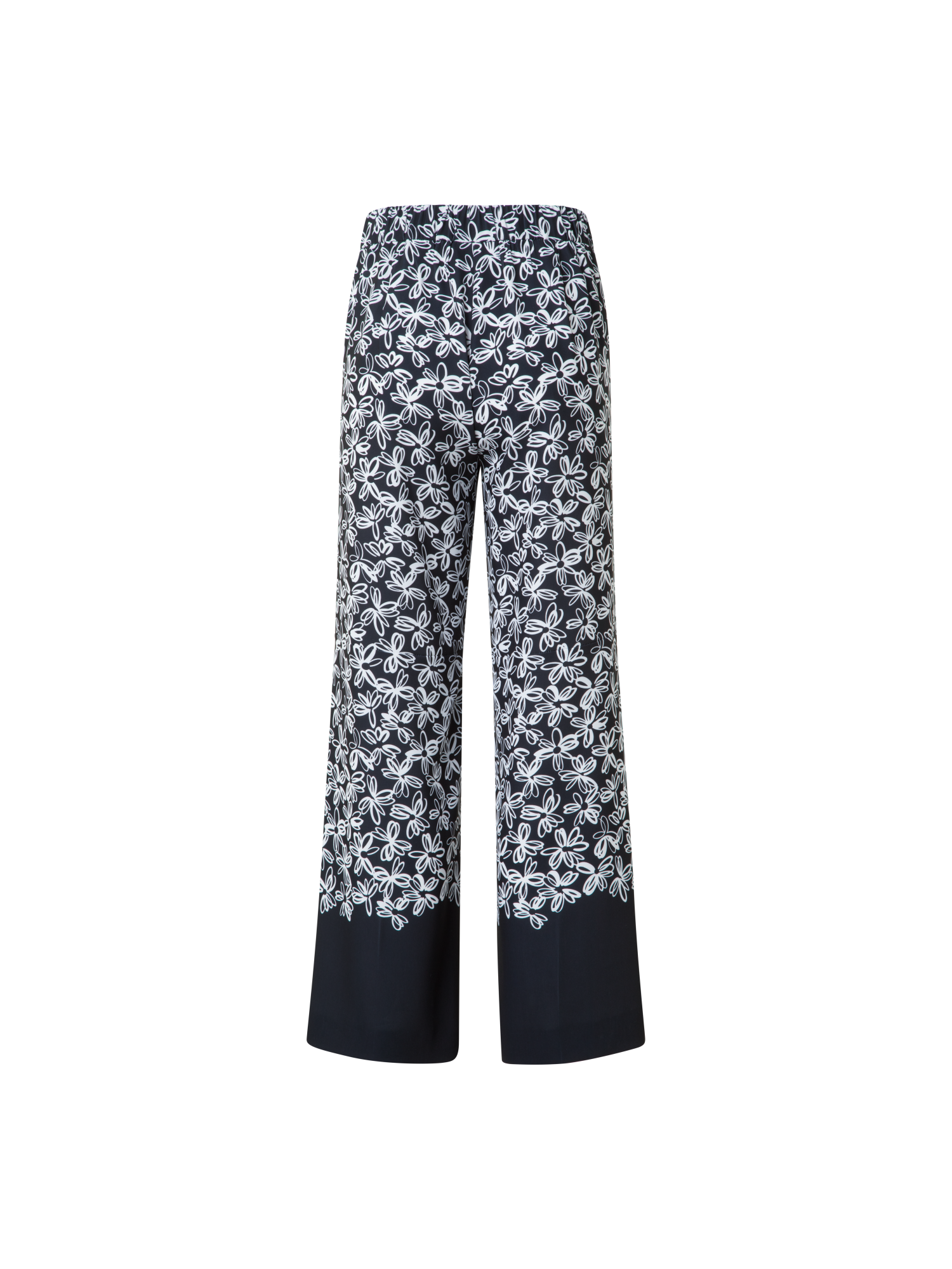 Designer Wide Pants with Elastic Waist & Daisy Print - black - neutral - multicolor