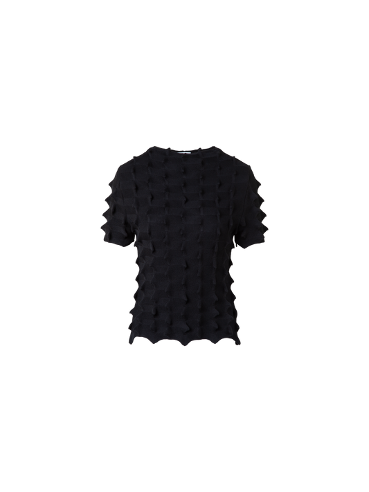 Designer Short Sleeves Sweater in 3D Sail Look - black