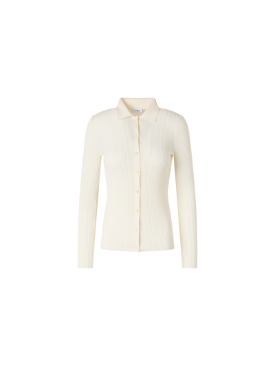 Designer Long-Sleeve Merino Wool Knit Sweater - ecru
