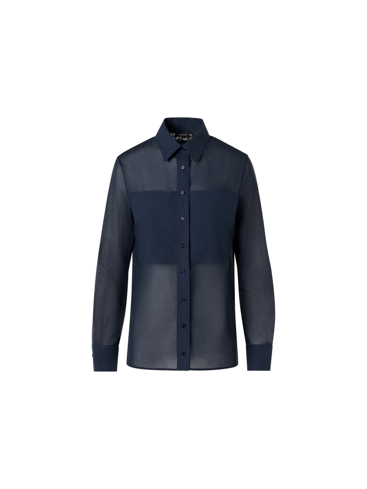 Designer Cotton Voile Tunic Blouse with Poplin Breast Pockets - blue