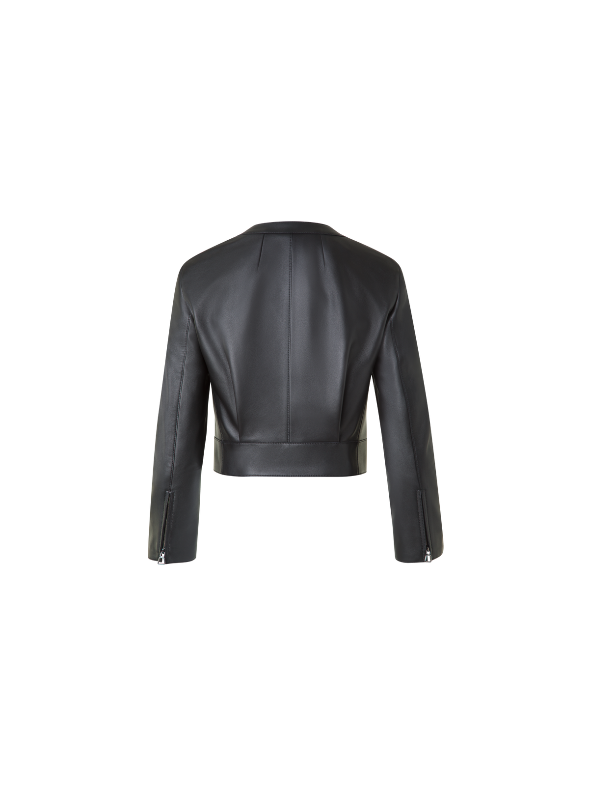 Designer Cropped Leather Jacket with Crew Neck - black - neutral