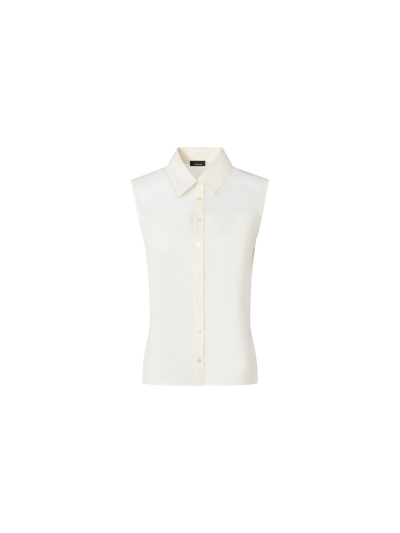 Designer Sleeveless Cotton Voile Blouse - ecru