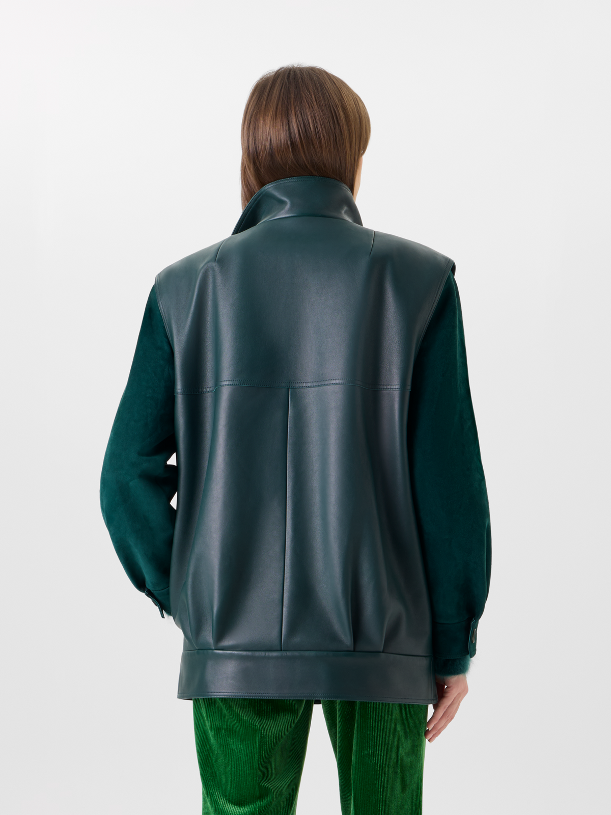 Designer Suede Blouson with Nappa Leather Gilet - green 