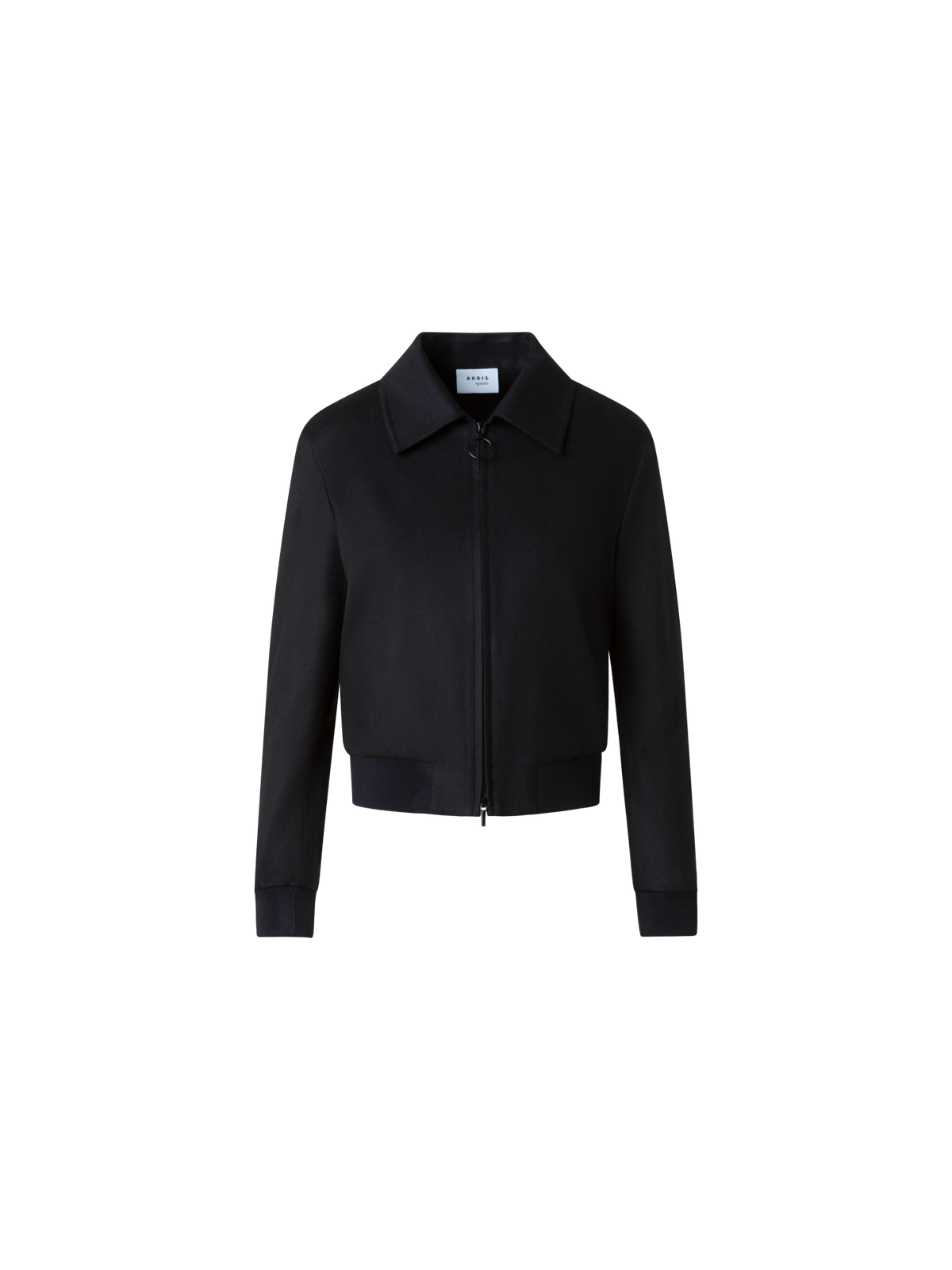 Designer Short Wool Cashmere Bomber Jacket - black - neutral