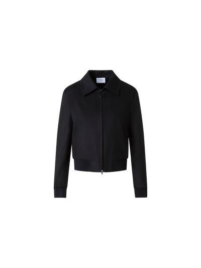 Designer Short Wool Cashmere Bomber Jacket - black - neutral