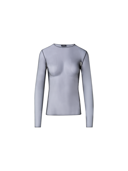 Designer Long Sleeve Sheer Mesh Layering Top - black