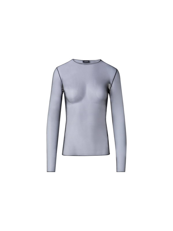 Designer Long Sleeve Sheer Mesh Layering Top - black