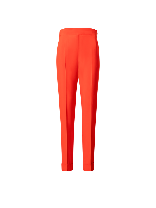Designer Tapered Crêpe Pants with Elastic Back - red